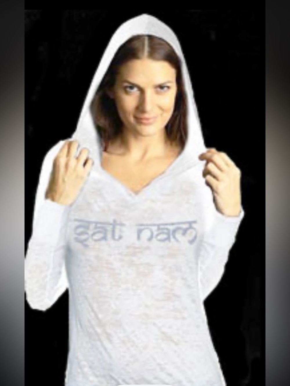 Large Satnam White Long-Sleeve Hoodie with Angel Wing
